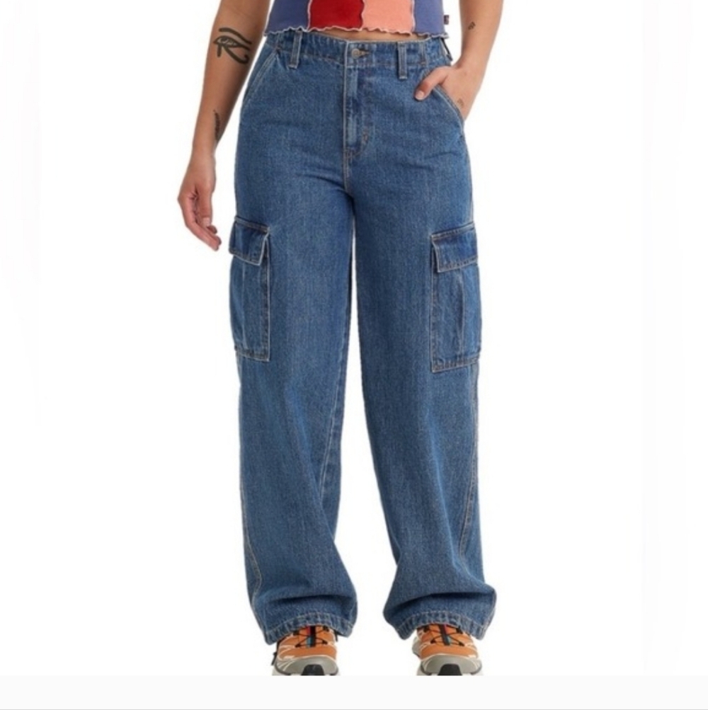 Levis 94 Baggy Cargo Jeans Medium Wash 27